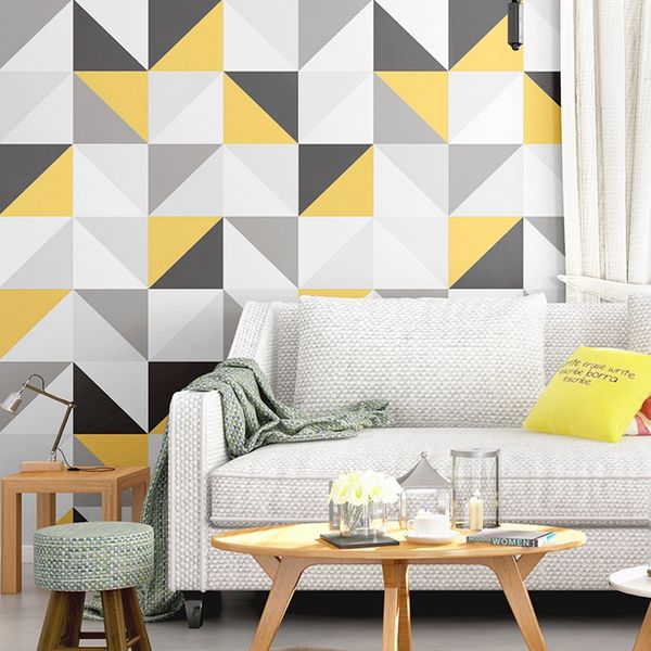 Nordic-inspired black and white triangular geometric wallpaper for minimalist living spaces