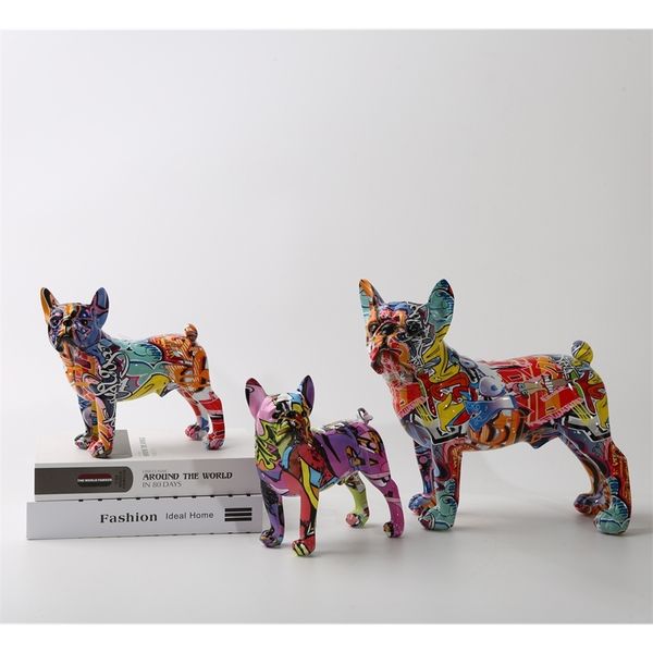 Nordic-inspired graffiti-style resin crafts featuring French Bulldogs, perfect for home wine cabinets or office decor