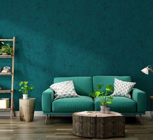 Nordic-inspired peacock blue-green 3D wallpaper for Southeast Asian bedrooms, restaurants, living rooms, and clothing stores