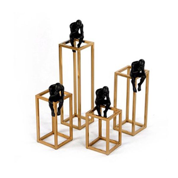 Nordic-inspired Rodin character statue with marbled metal plating, a modern resin sculpture for home decor