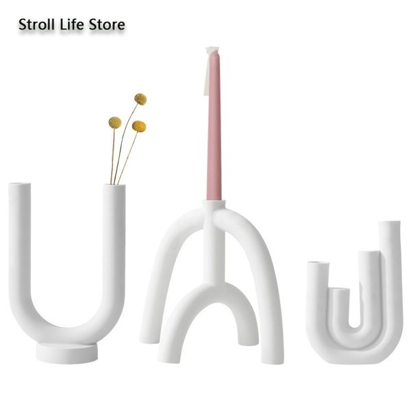 Nordic-inspired white ceramic candlestick with floral vase design, perfect for tealights and home decor, makes a lovely gift