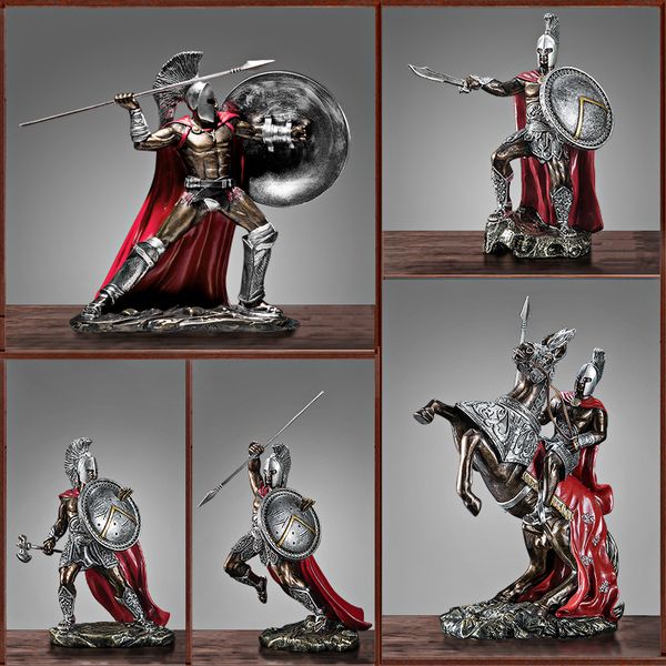 Nordic-style decorative figurine of a Spartan warrior for TV cabinets, bars, or office spaces, crafted from resin for a retro aesthetic