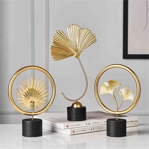 Nordic-style golden leaf iron ornaments for home and office decor