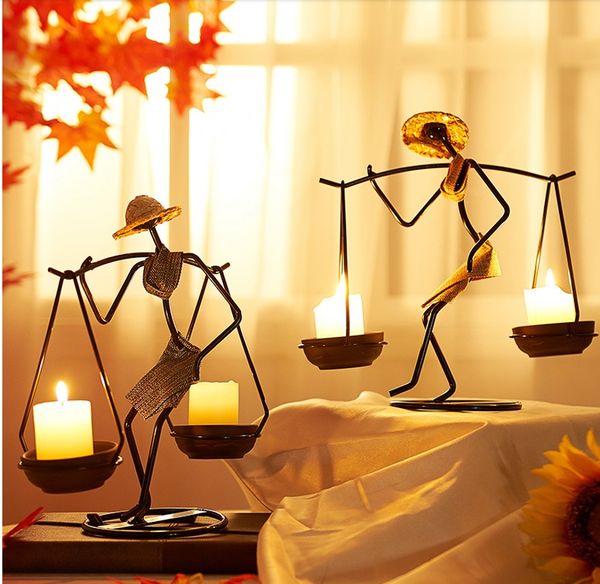 Nordic-style metal candlestick with abstract sculpture design, handmade for home decor and gifting