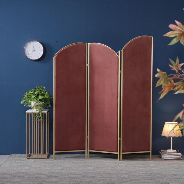 Nordic-style openwork metal room dividers, mobile folding partition for office or small home decor