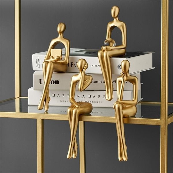 Nordic-style resin humanoid gold abstract figurines for home decor and living room embellishments