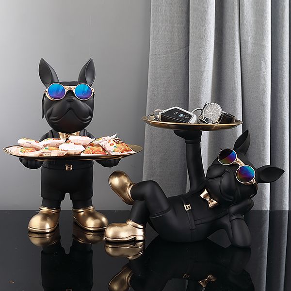 Nordic-style resin sculpture of a French Bulldog butler, perfect for modern home decor as a tabletop ornament or living room animal craft
