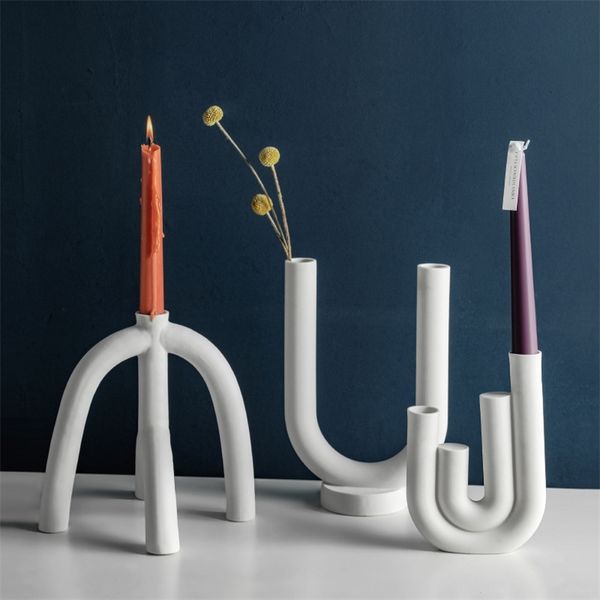 Nordic-style white ceramic U-shaped candlestick holders for modern home decor and gifting