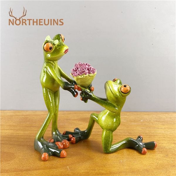 NORTHEUINS 15cm resin flower proposal figurine featuring a leggy frog couple, ideal for Valentine's Day gifts or home desk decor