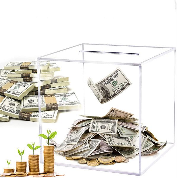 Novelty Clear Acrylic Square Piggy Bank for Large Savings in 12/15/18CM Sizes