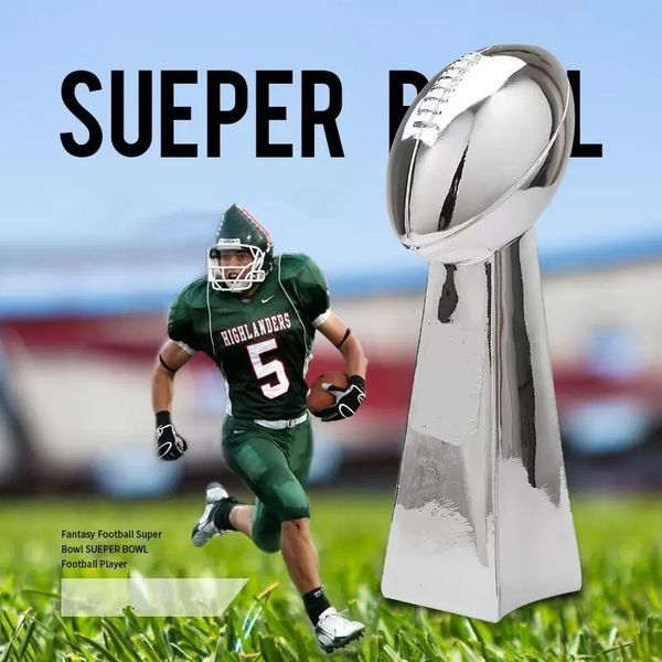 Novelty football trophies in 23 cm, 34 cm, and 56 cm sizes featuring Super Bowl lettering for champion team awards and home or office decoration