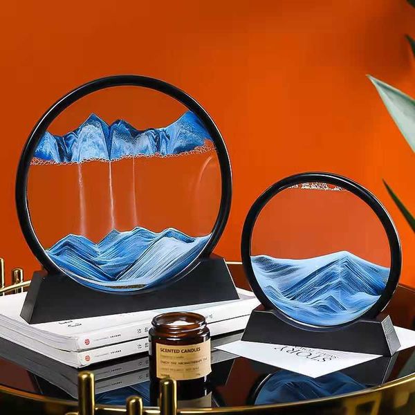 Novelty Items 7/12inch 3D Moving Sand Art Picture Hourglass Rectangle Round Glass Art Painting Deep Sea Sandscape Flowing Sand Home Decor G2