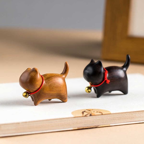 Novelty Items Mini Natural Wood Cat Dog Miniatures Hand-Carved Wooden Puppy Kitty Figures Room Decor Home Decoration Accessories Free Shippi