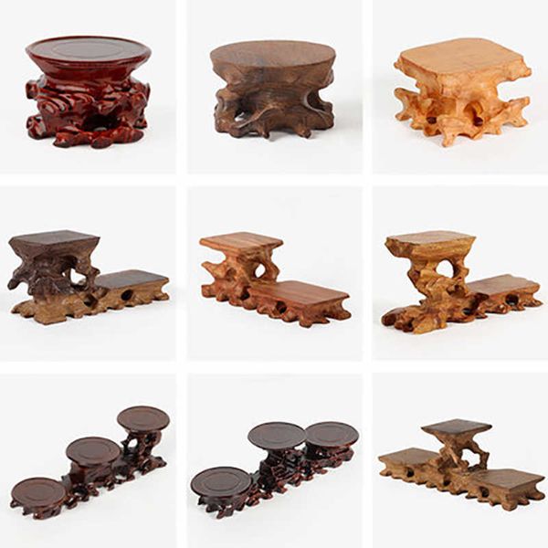 Novelty Items Retro Tea Table Teapot Cup Base Vase Decoration Solid Wood Bonsai Statues Stone Pedestal Display Wooden Base Serving Tray G230
