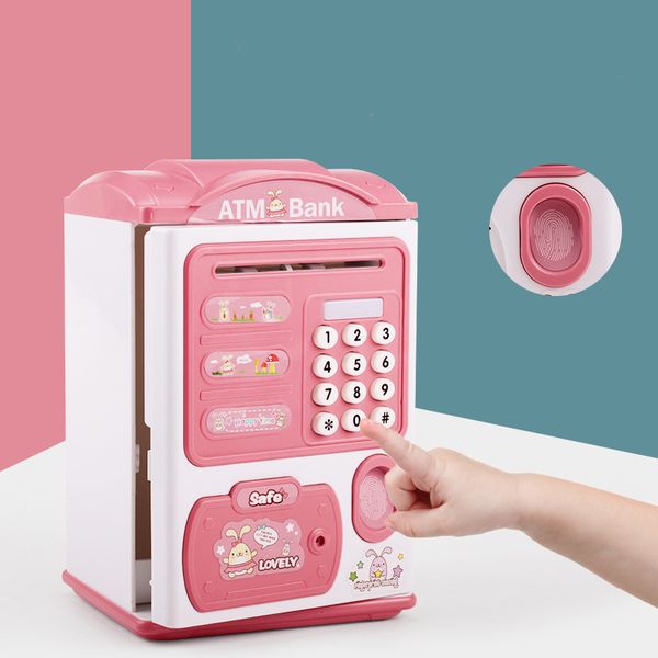 Novelty piggy bank with fingerprint lock for kids, an electronic cash box and password-protected money safe, makes a great gift