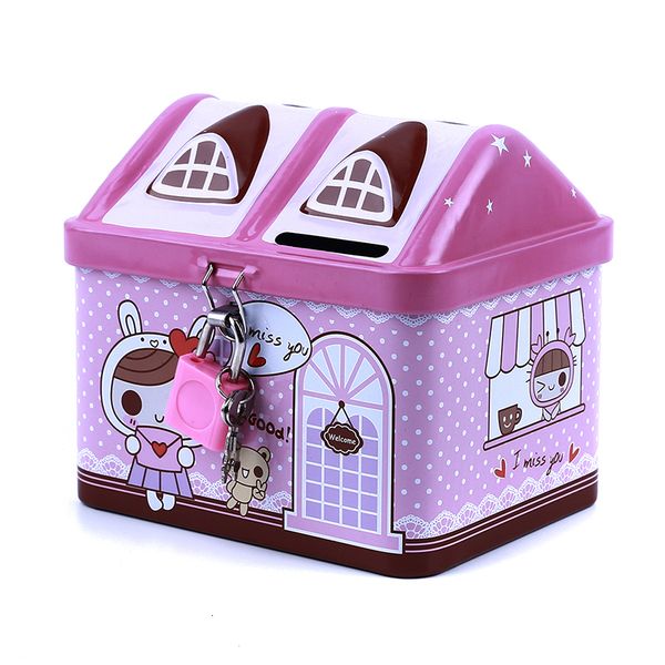 Novelty small house-shaped piggy bank, a cute tinplate money box perfect as a children's savings gift