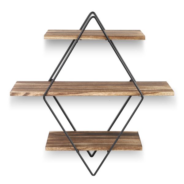 Novelty wooden wall shelves with vintage geometric design for living room and bedroom decor