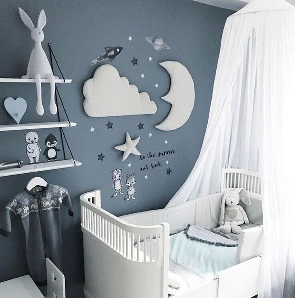 One Set Ins Style Moon Cloud Star Kids Play Tent Decoration Tent Props Baby Bed Room Hanging Decor Wall Stickers White Gray Y200102

A stylish moon, cloud, and star-themed kids' play tent with whit...