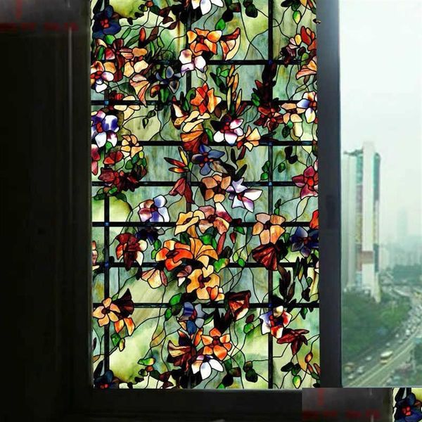Other Decorative Stickers Saturna Window Film Glass Stickers Static Cling Stained Office Self-Adhesive Home Foil Decorative Films 40 Dhdag