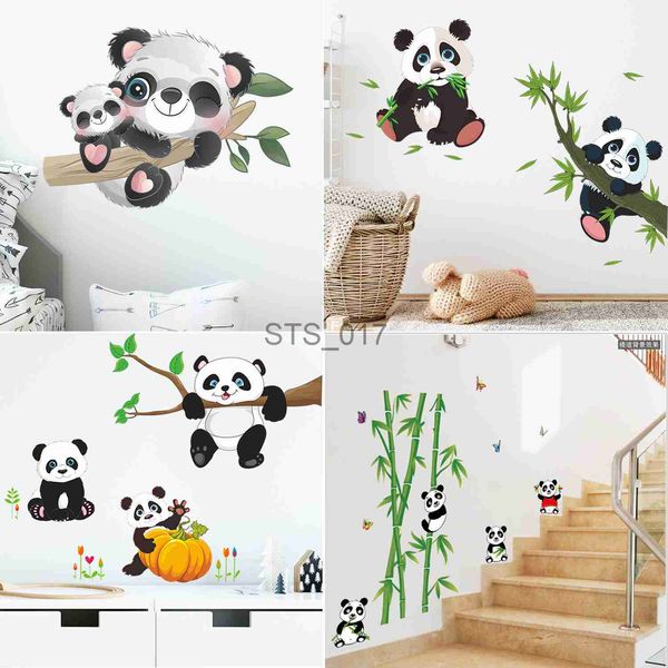 Other decorative wall stickers featuring cartoon pandas with bamboo tree branches, perfect for nursery murals and children's room vinyl decor