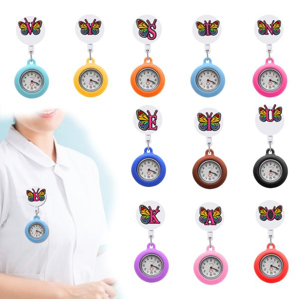 Other Home Garden Letter Butterfly Clip Pocket Watches Retractable Hospital Medical Workers Badge Reel Nurse Fob Watch With Second Hand