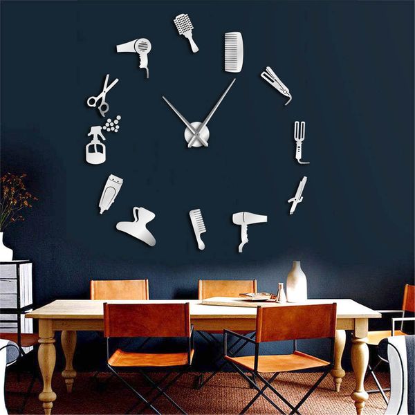 Oversized frameless wall clock for barber shops and hair salons, customizable DIY decor Y200407