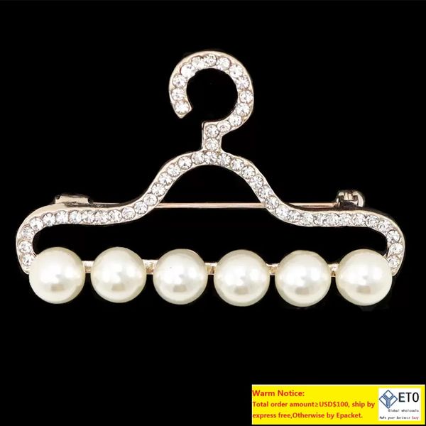 Pearl Clothes Hanger Brooch Garment Accessories Wedding Bridal Jewelry Crystal Brooches for Men Women