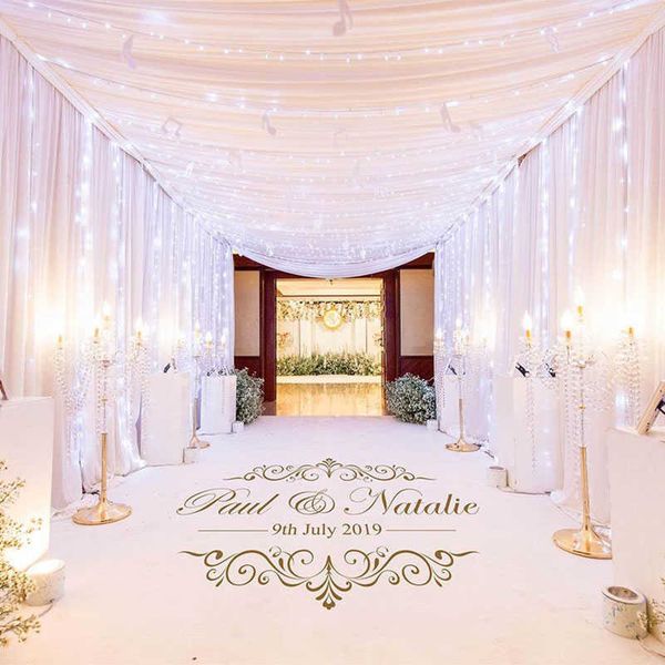 Personalized dance floor decal for weddings or engagement parties, featuring names and anniversary dates, perfect for Lovers' Day home decor