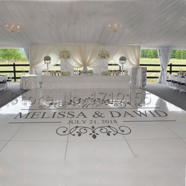 Personalized removable wedding dance floor decal with custom name and date for walls, windows, or doors