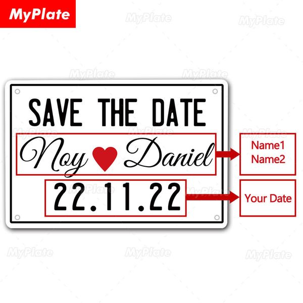 Personalized Save The Date metal wedding sign for anniversary or family wall decor