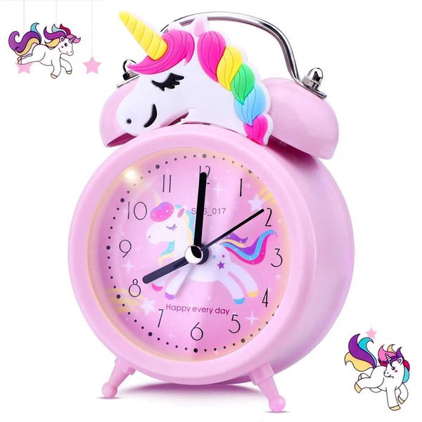 Pink Unicorn Kids Alarm Clock with Backlight, Cute Double Bell Desk Clock for Children's Room Decor and Gift Ideas