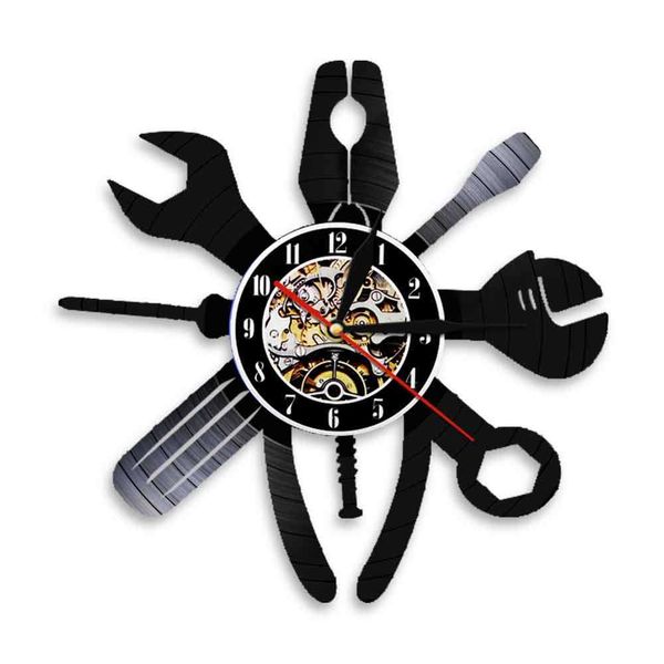 Plumber's LED night light with vinyl record wall clock and garage art design