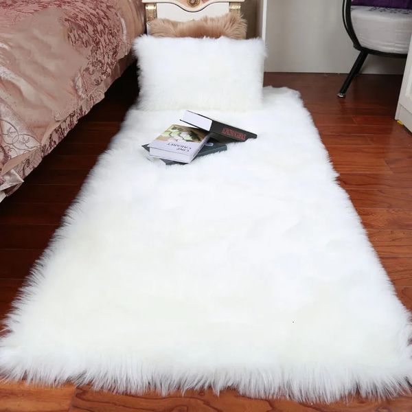 Plush sheepskin rugs for cozy bedroom floors, soft long-hair mats perfect for kids' rooms and living spaces