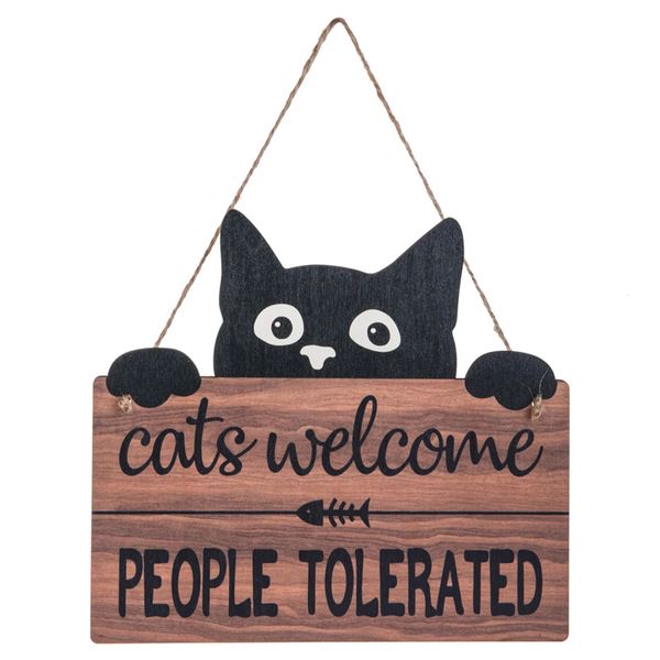 Porch Gift Farmhouse Home Decor Cute People Tolerated Rustic Front Door Wooden Plaque Funny Cat Welcome Sign Kitty Pet Shop