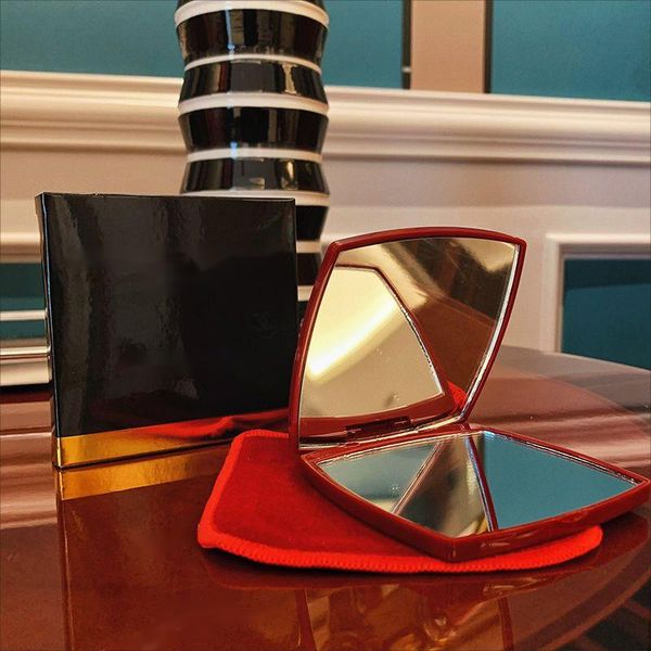 Portable double-sided folding makeup mirror with HD magnification, flannel pouch and gift box for women