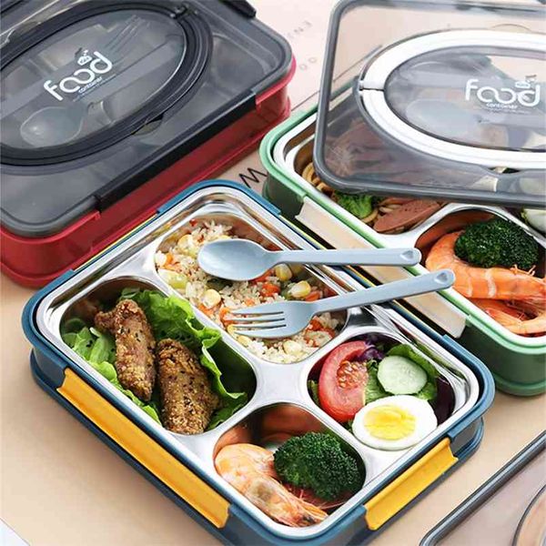 Portable Japanese bento box with sealed compartments, 304 stainless steel, ideal for kitchen or tableware use