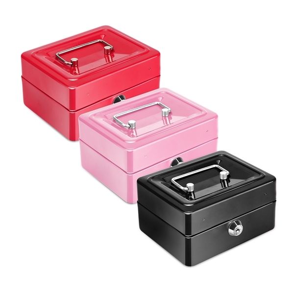 Portable metal cash box with lock for secure coin and money storage at home or cashier stations