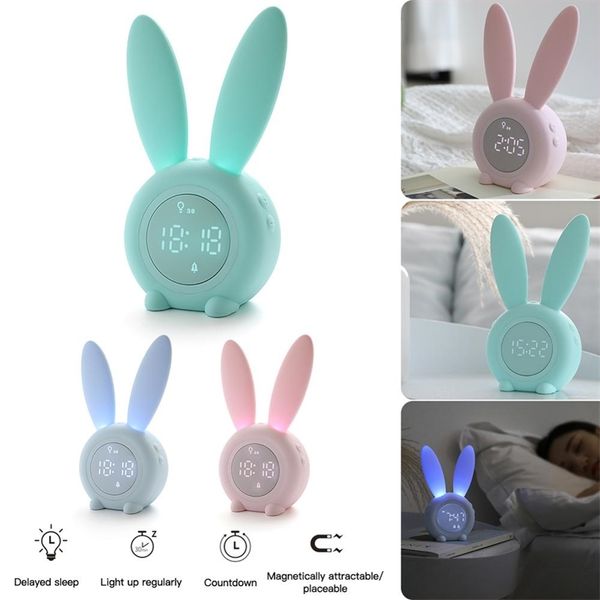 Portable Rechargeable LED Digital Alarm Clock with Rabbit Design for Home Decor