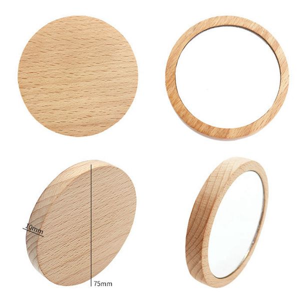Portable round bamboo and wood makeup mirrors for cosmetics