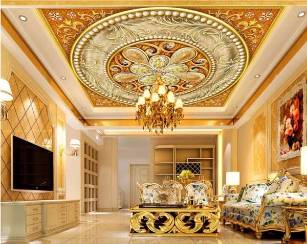 Premium 3D ceiling mural wallpaper for elegant European-style living rooms and bedrooms, enhancing home decor with luxurious wall and ceiling stickers