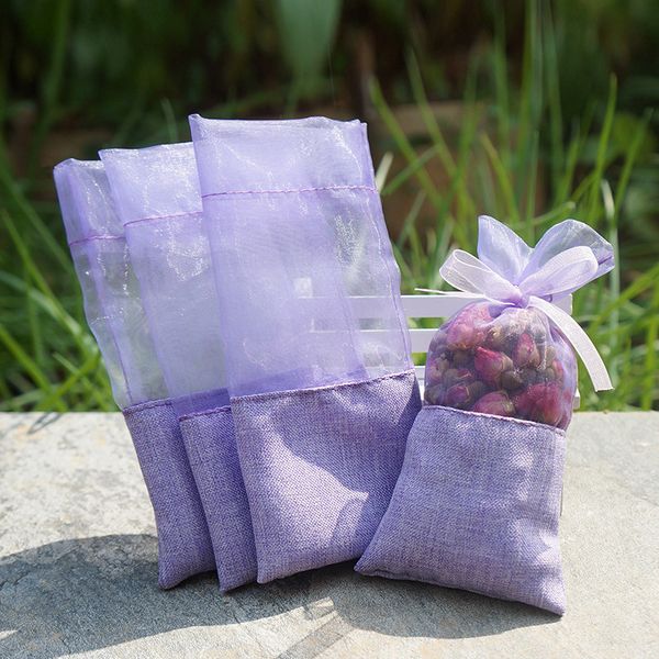 Purple cotton organza sachet for DIY dried flowers, ideal as a wardrobe freshener or gift bag to prevent mold