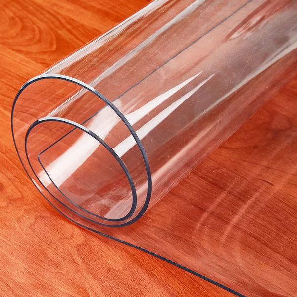 PVC table mat with glass-like surface, soft cloth cover, transparent and waterproof for home living room use, 10mm thick tablecloth
