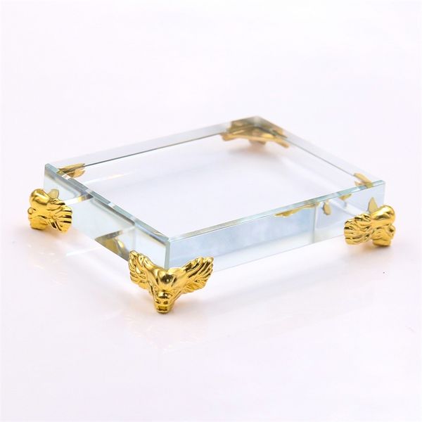 Rectangle Crystal Glass Cube Base for Feng Shui Decor, Modern Display Stand and Gift Idea