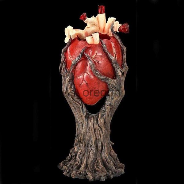 Red Anatomical Heart Tree With Trunk Statue Figurine Metal Chicken Sculpture x0821