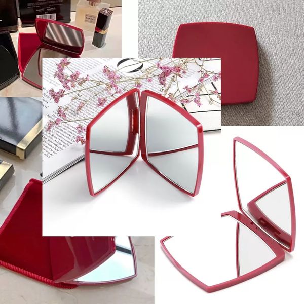 Red Fashion Classic Folding Double-Sided Pocket Mirror with Flannel Bag and Gift Box