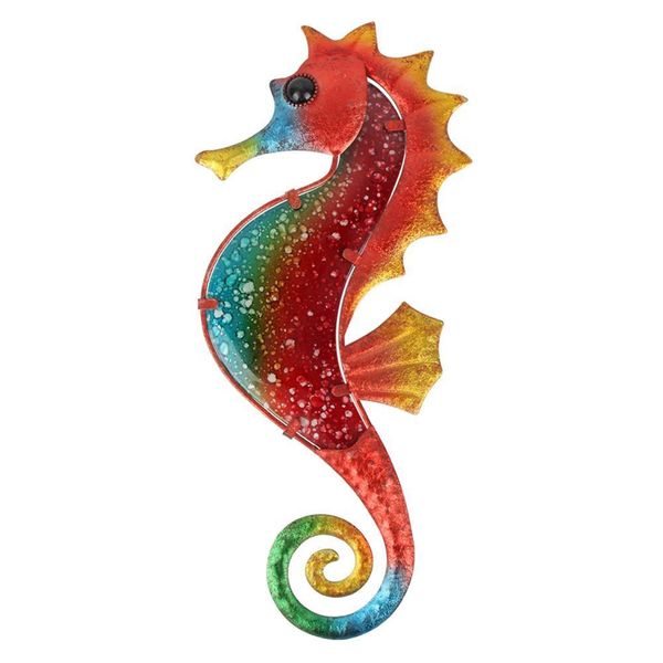 Red metal seahorse garden sculpture for outdoor decor and miniature animal statues