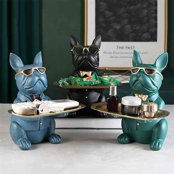 Resin Bulldog Sculpture - Modern Art Storage Tray for Keys, Coins, and Snacks, Decorative Figurine and Bank