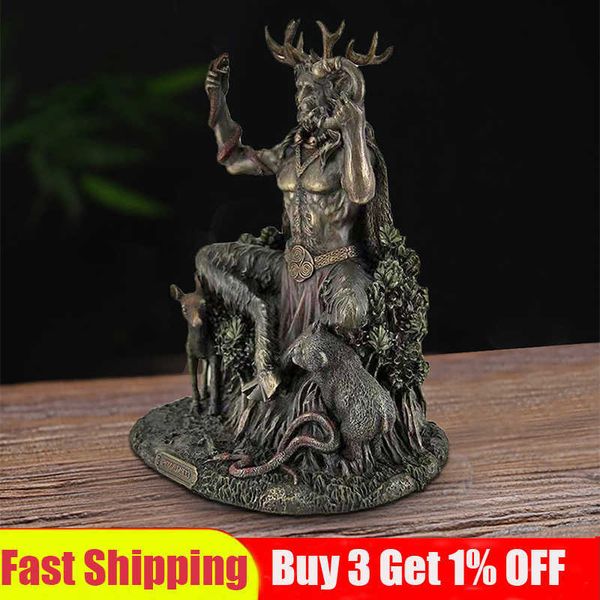 Resin figurine of Cernunnos, the horned deity, for home or office decor