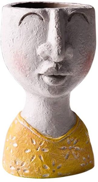 Resin flower pot vase for indoor and outdoor plants, cement head planter for flowers