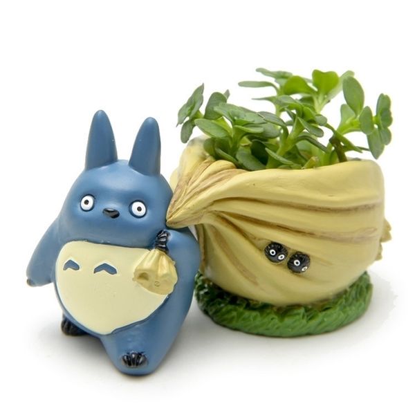 Resin Hayao Miyazaki Totoro Figurines Succulents Flower Pot Ornament Fairy Miniatures Potted Garden Moss Gnome Decoration Crafts 211108